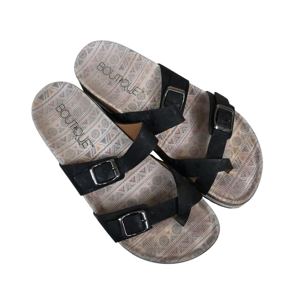 Boutique by Corkys Women's 9 Tan Line Sandal in Black Metallic